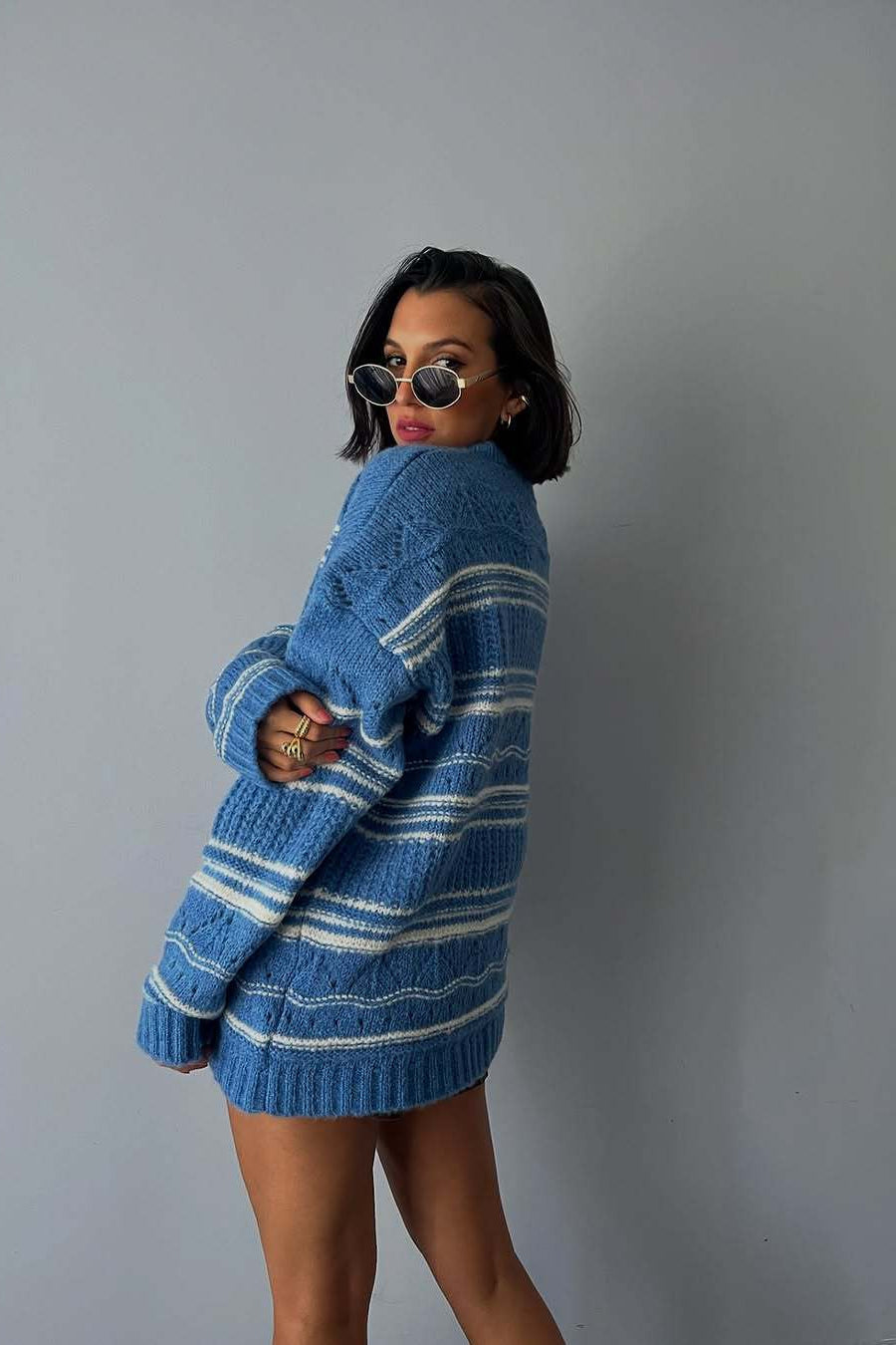 PrincessAce Vintage Thick Striped Knit Crew Neck Sweater