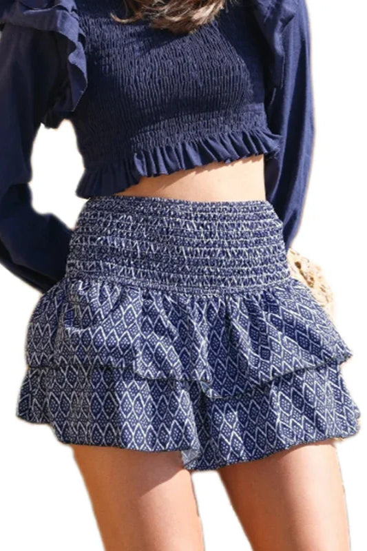 Indie Graphic Ruffle Pleated Skirt