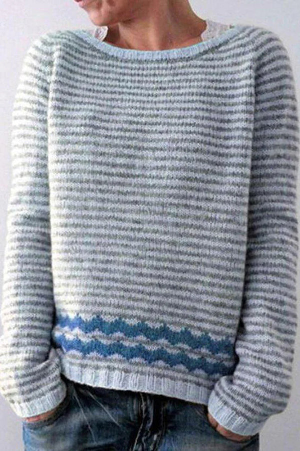 Lady Rin Color Block Crew Neck Long Sleeve Pullover Sweater