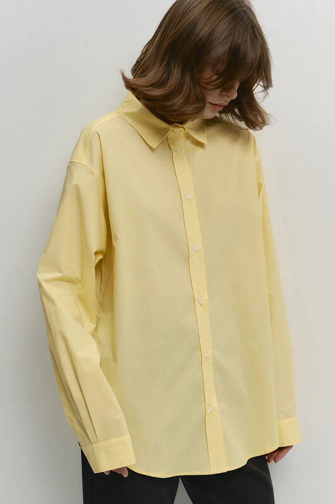 Yellow Cotton Button-Up  Blouse