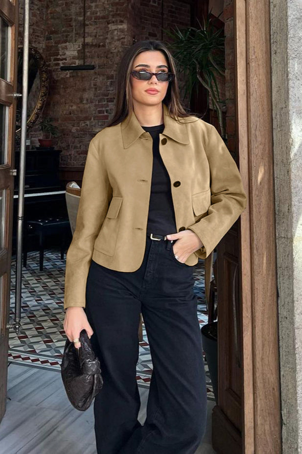 Elegant Lapel Faux Suede Short Coat for Chic Style