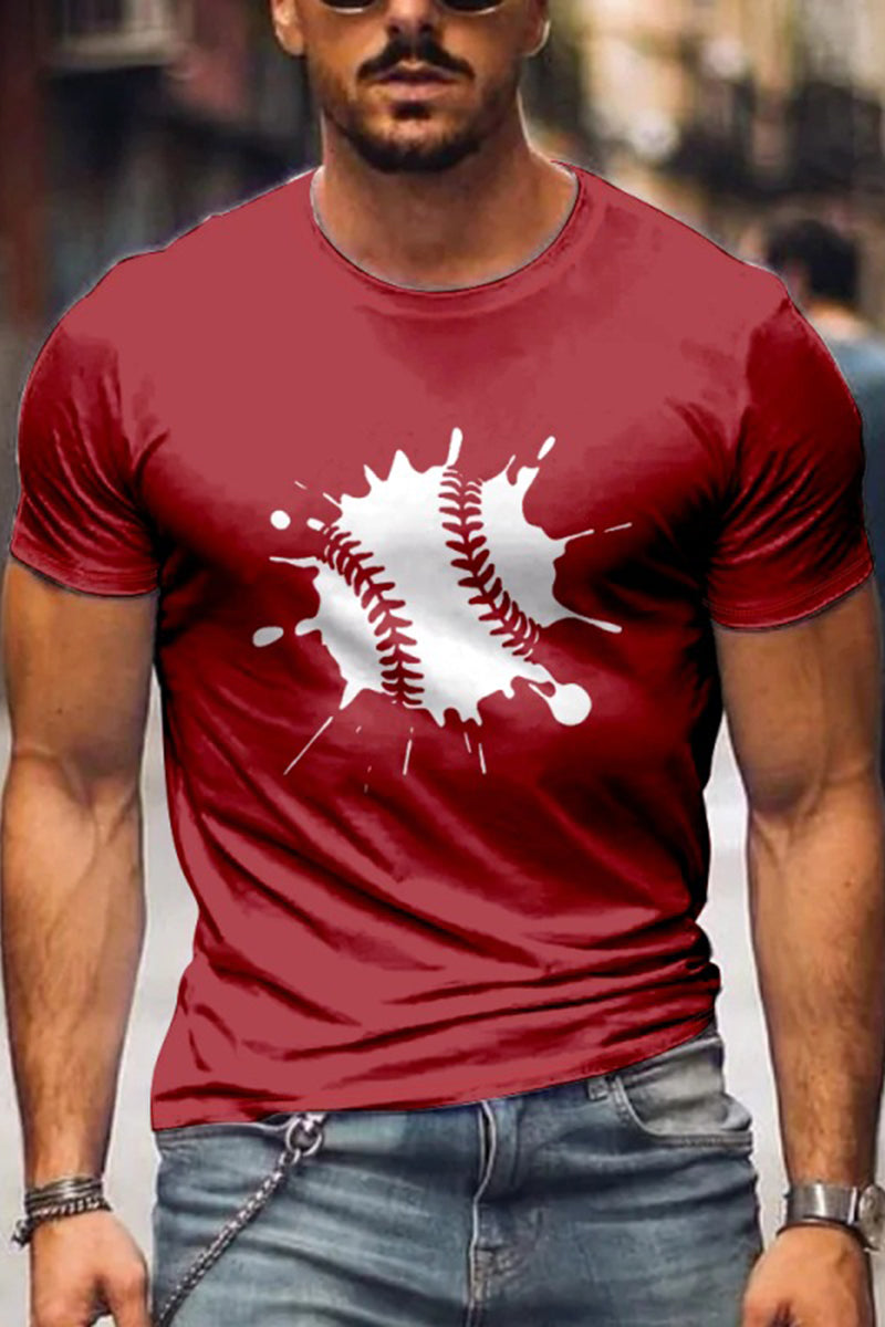 Men's Fashion Washing Short Sleeve Baseball Printed T-shirt  Fashionpara