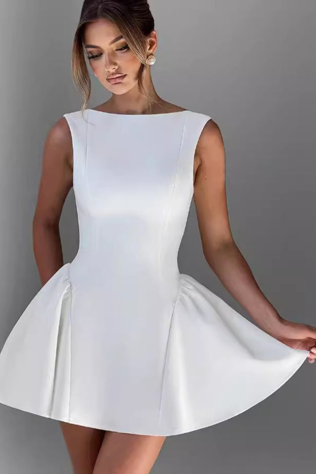 Boat Neck Sleeveless Peplum Flared Mini Dress 2