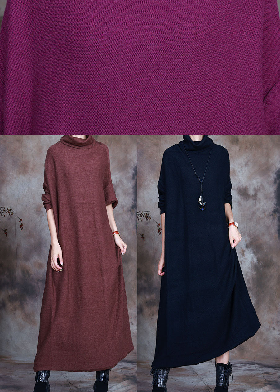 Cowl Neck Drop Shoulder Long Sleeve Oversized Knit Pocket Maxi Dress - View 5