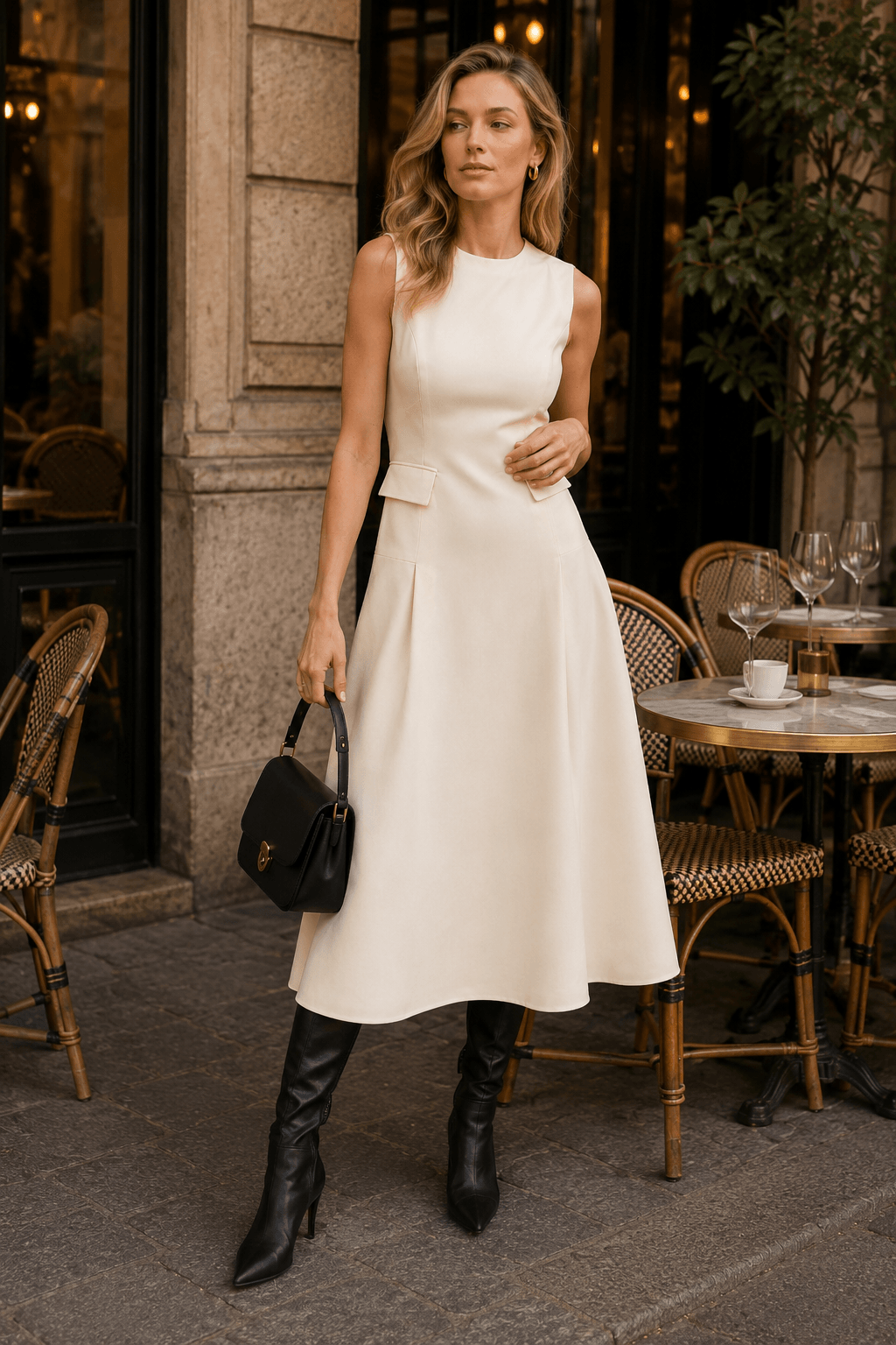 A Line Flared Sleeveless Work Dress