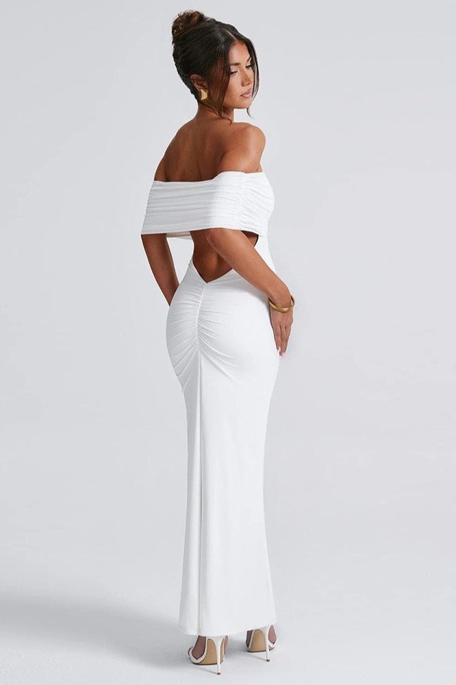 Off Shoulder Backless Ruched Bodycon Maxi Dress - View 4