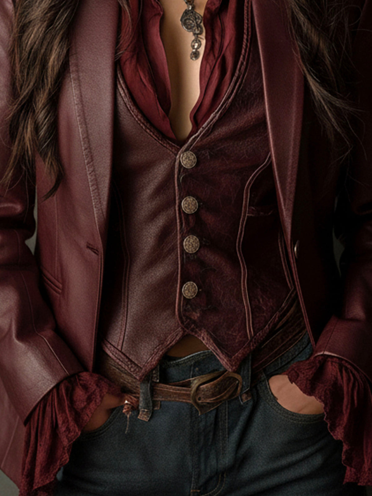 Single Button Faux Leather Cropped Blazer 8