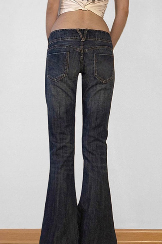 Chic High-Street Low-Rise Stretch Flare Jeans