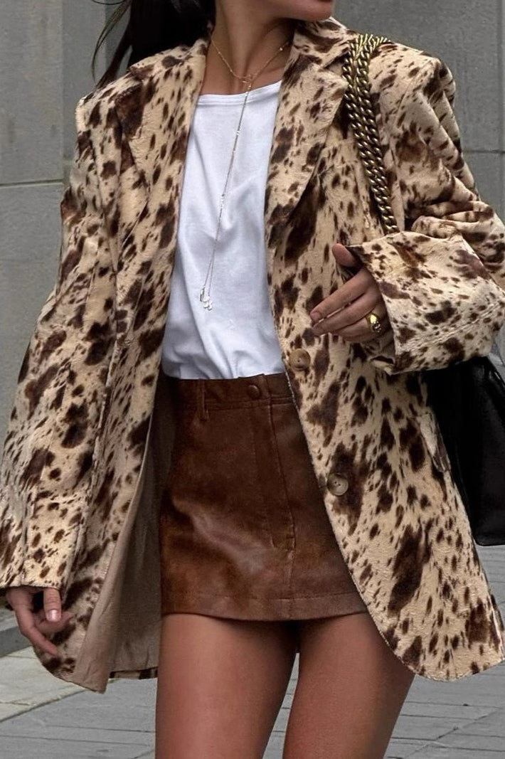 Brown Printed Long Sleeve Blazer Coat for Effortless Style
