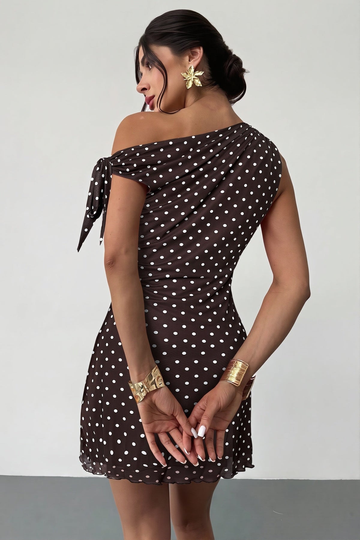 Floral One Shoulder Tie Front Draped Mini Dress
