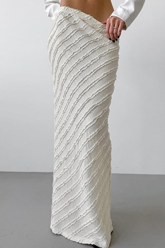 Lace Trim High-Slit Long Skirt