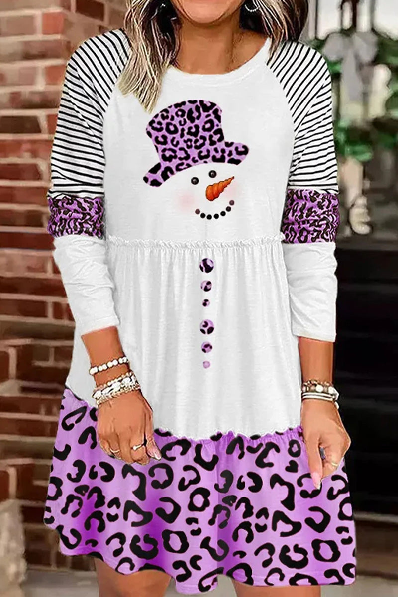 Christmas Snowman Print Long Sleeve Dress  Fashionpara
