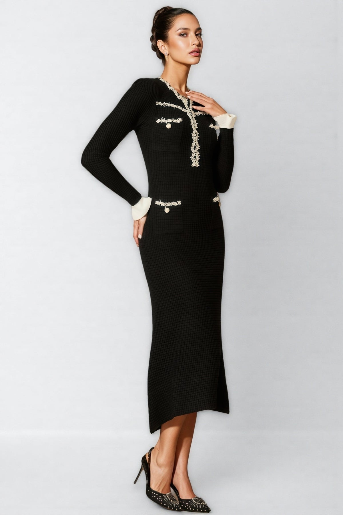Jamie Trim Pearl Knit Midi Dress - View 3