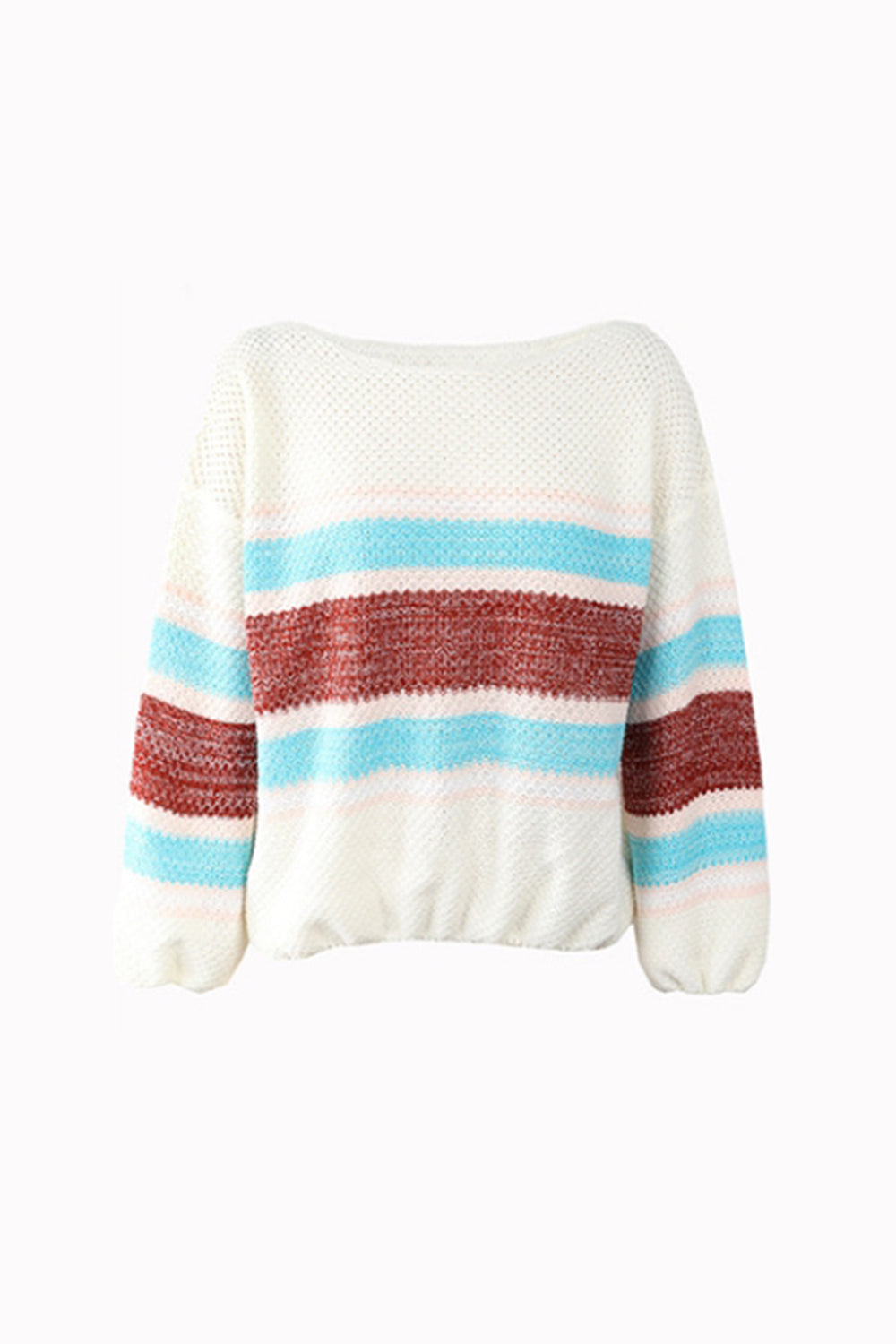 RadyRin Off-Shoulder Rainbow Striped Sweater for Chic Style