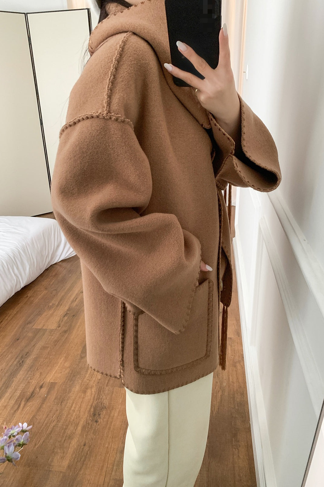 Scarf Collar Tassel Solid Wool Embroidered Coat