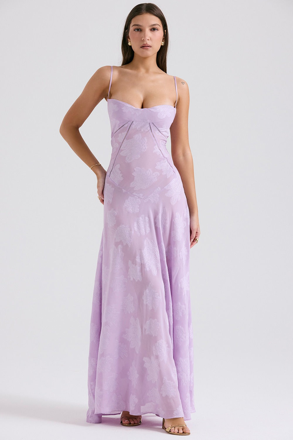 Floral Print Sweetheart Spaghetti Strap Slip Maxi Dress