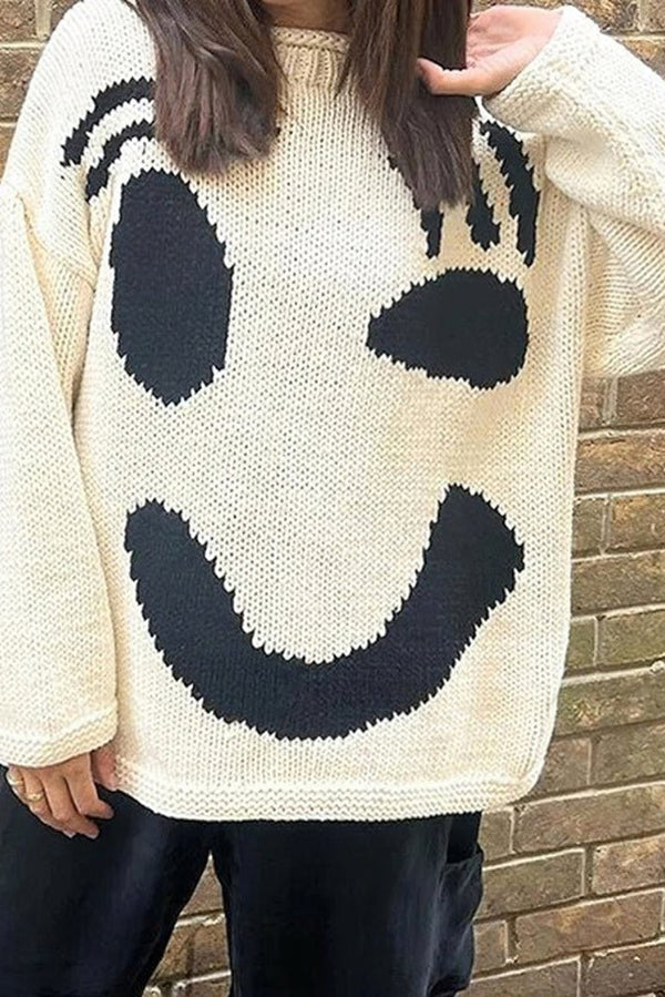 Colorful Smiley Face Pullover Sweater for Comfortable Style