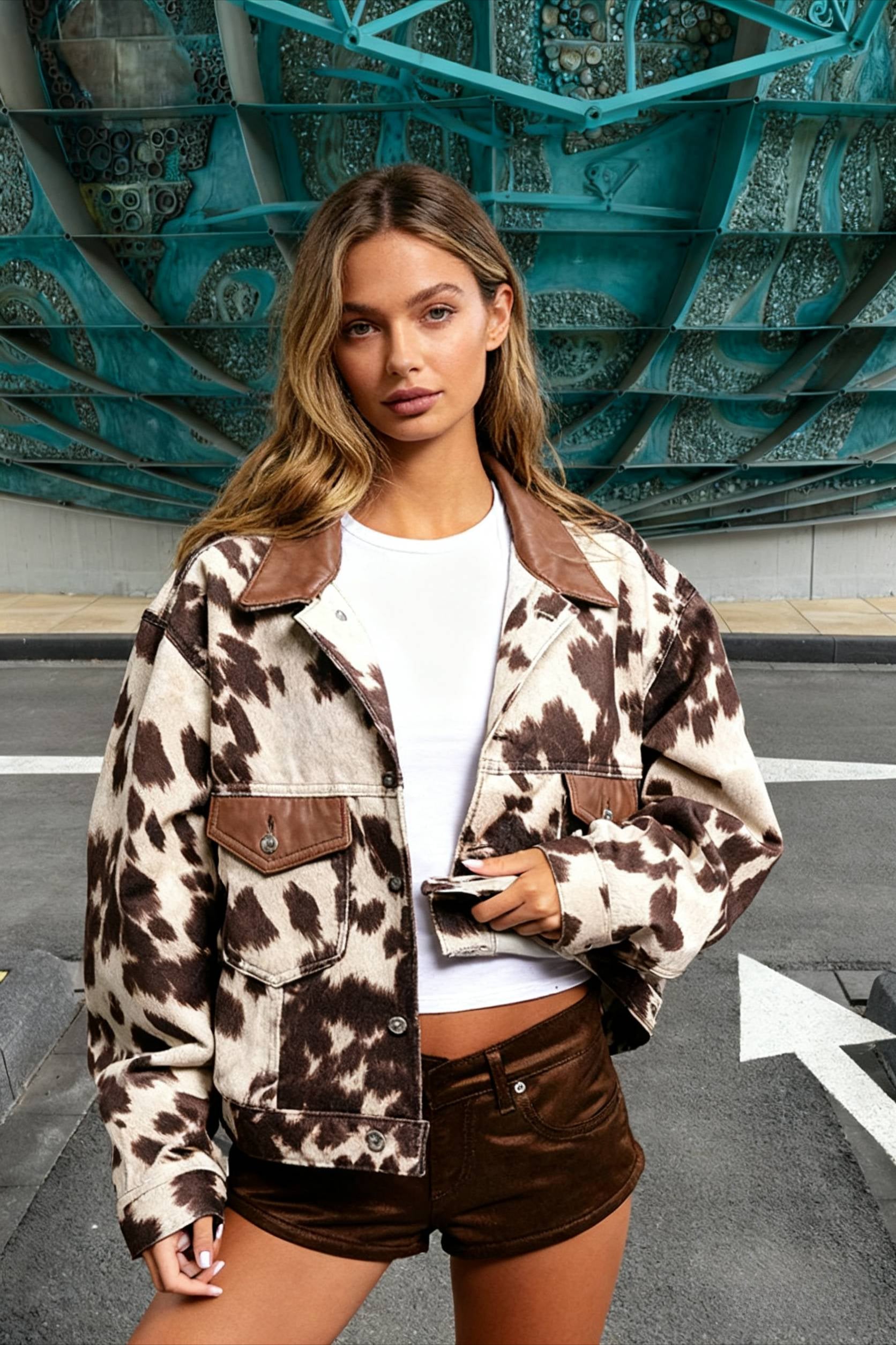 Camouflage Colorblock Denim Coat - Fashionpara