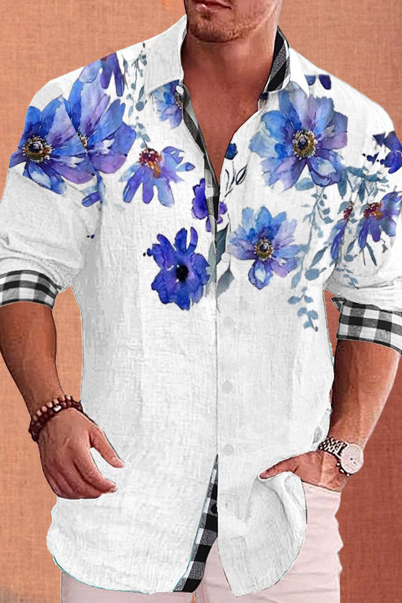 Uniqshe Men's Cotton&Linen Long-Sleeved Fashion Casual Shirt