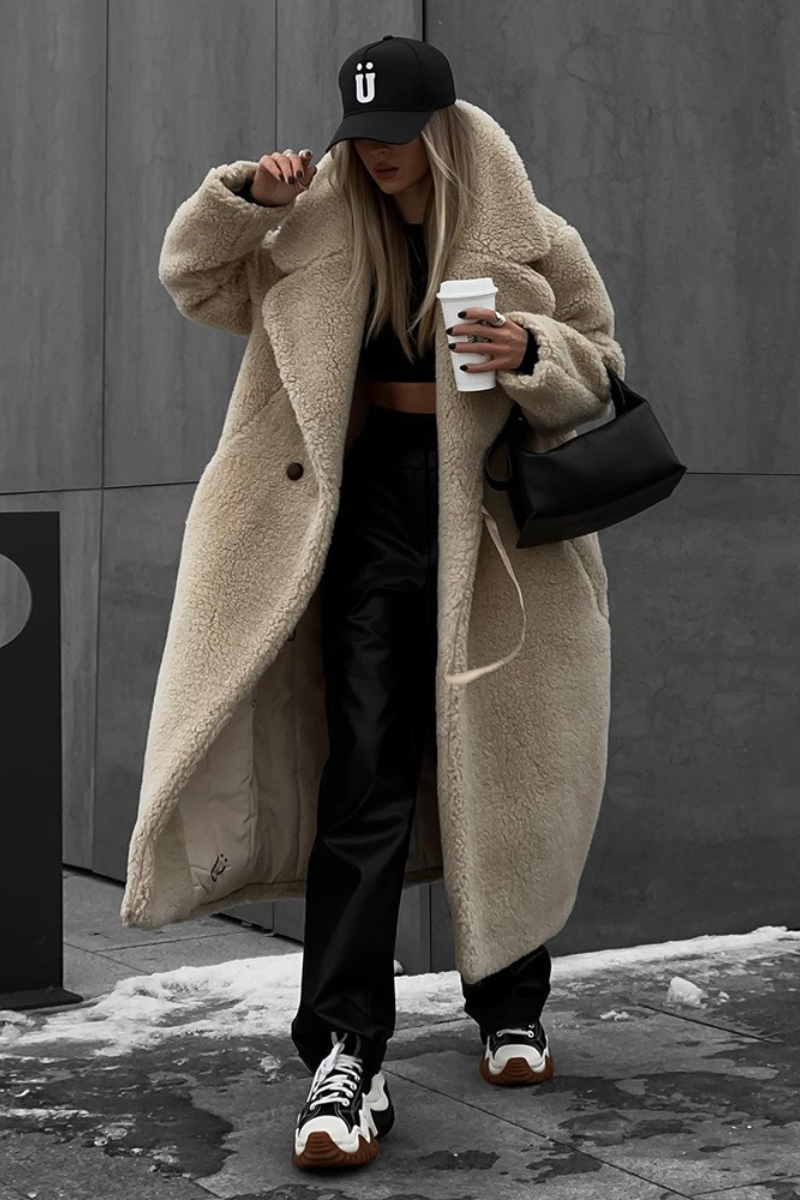 Extended Sherpa Fleece Warm Fuzzy Overcoat - Fashionpara