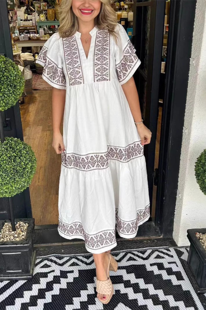 Floral Print Loose Cotton Feel Boho Dress