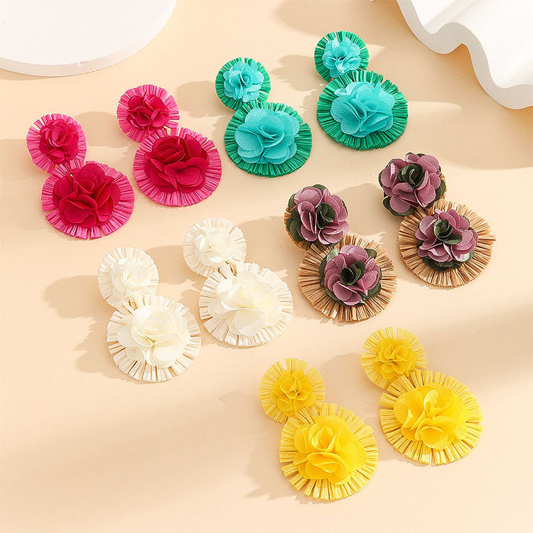 Raffia 3D Flower Earrings