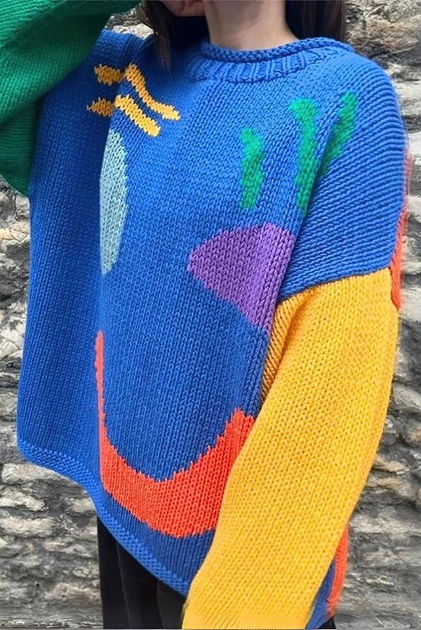 Colorful Smiley Face Pullover Sweater for Comfortable Style