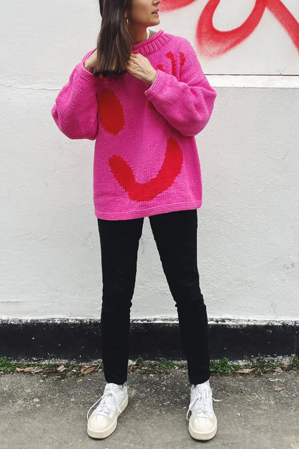 Colorful Smiley Face Pullover Sweater for Comfortable Style