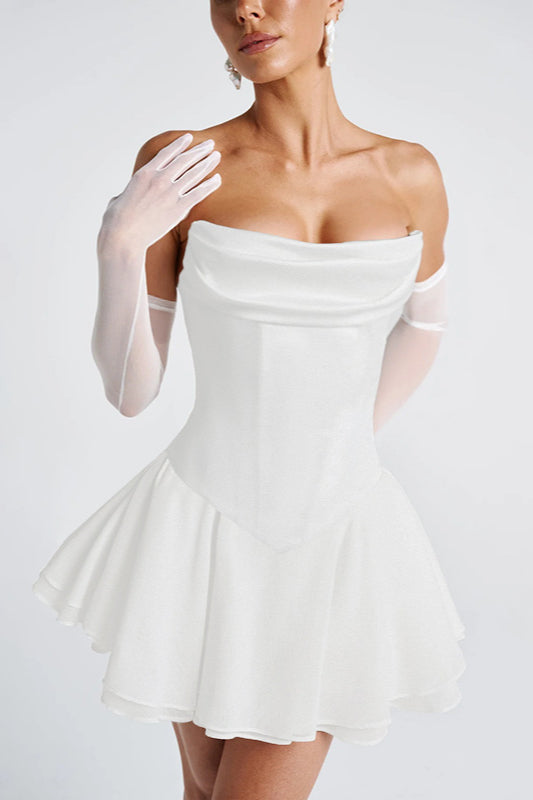 Cowl Neck Strapless Waist-Cinched Party Dress