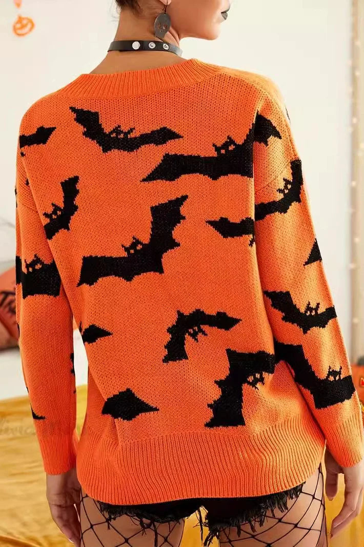 Elegant Halloween Jacquard Long Sleeve Sweater for Fall