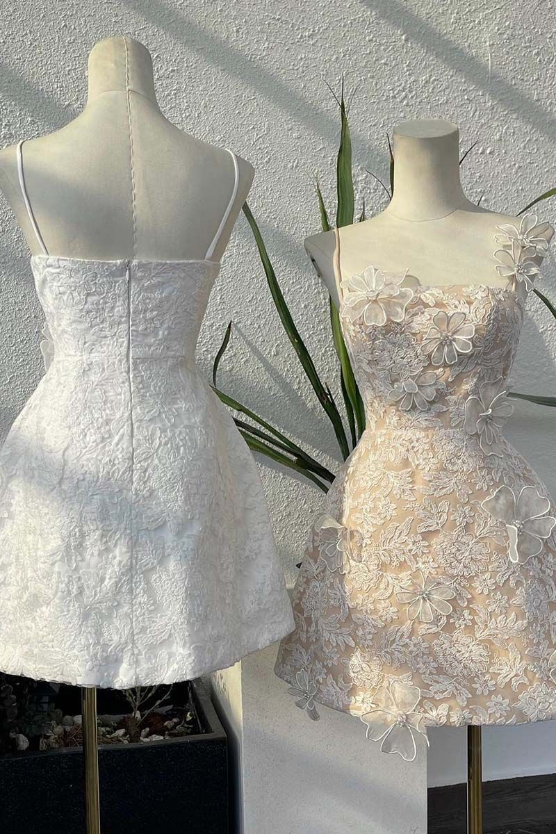 Spaghetti Straps Sleeveless Appliqued A-Line Mini Homecoming Dress - Fashionpara