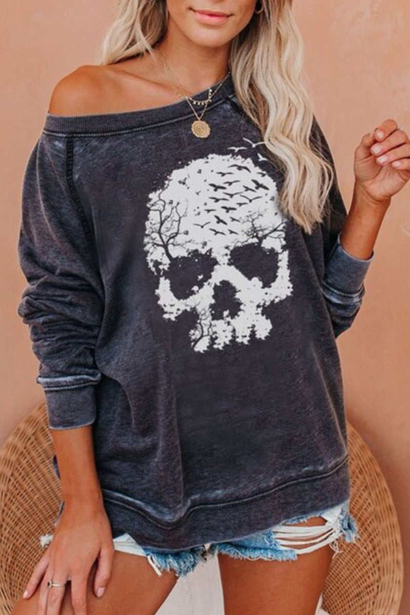 O Neck Print Dark Grey T-shirt  Fashionpara