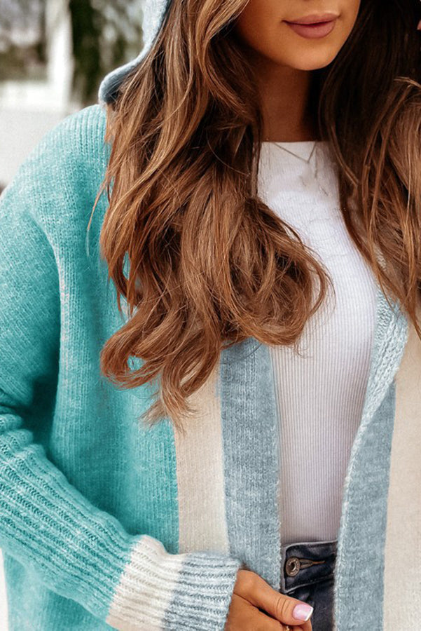 Catch Your Gaze Colorblock Hooded Long Cardigan for Style