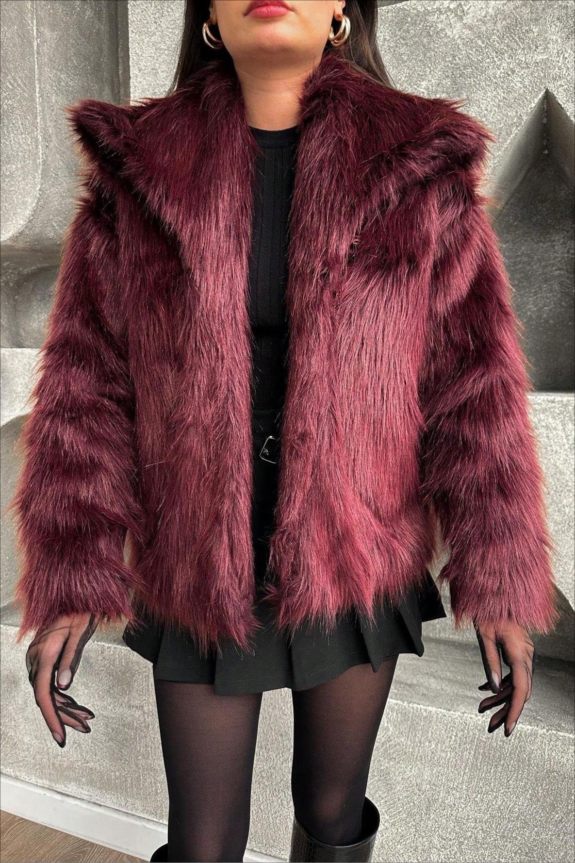 Plush Solid Color Faux Animal Fur Warm Notch Collar Coat