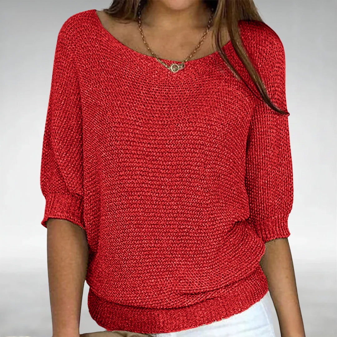 Boat Neck Dolman Short Sleeve Knit Sweater 4