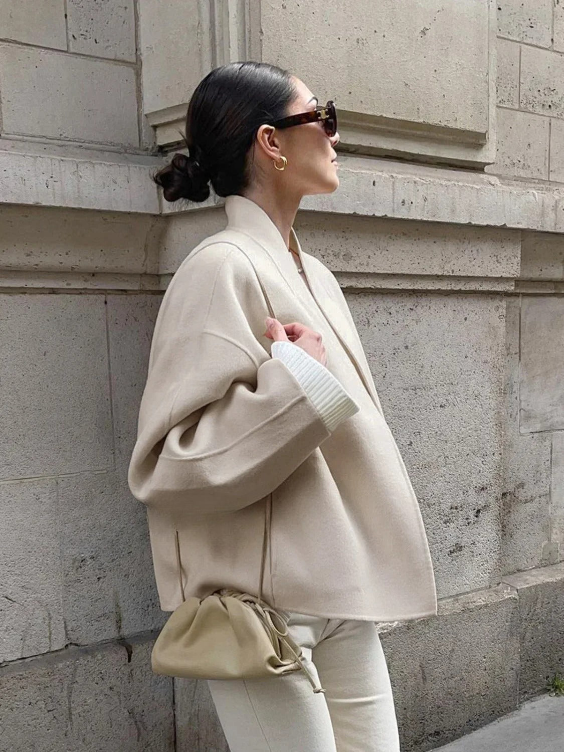 Solid Stand Graceful Collar Coat - Fashionpara