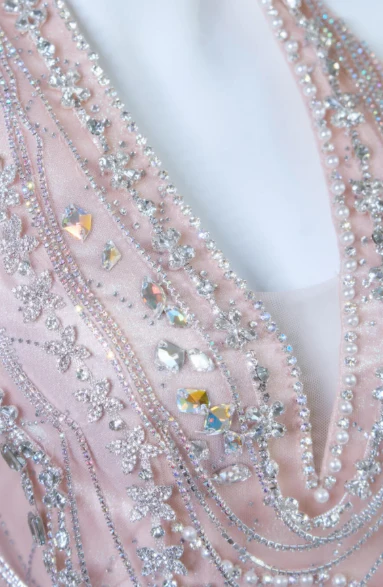 Mermaid Halter Light Pink Satin Beaded Long Prom Dress,Formal Evening Dress - Fashionpara