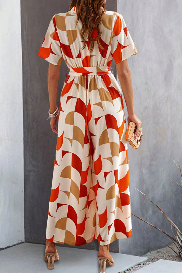 Women's Geometric Printed Short Sleeve Jumpsuit - Fashionpara
