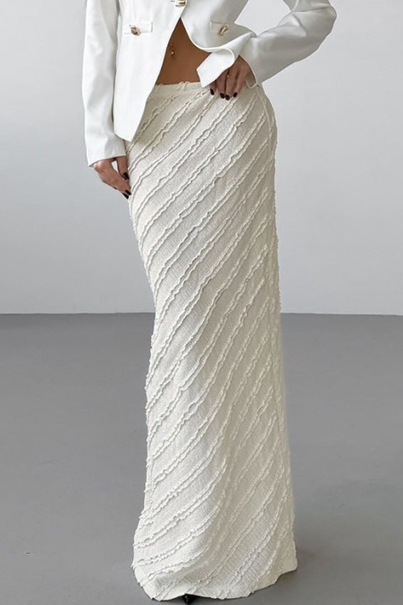 Lace Trim High-Slit Long Skirt