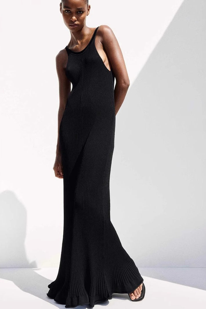 Ribbed Knit Scoop Neck Sleeveless Cut-Out Maxi Dress