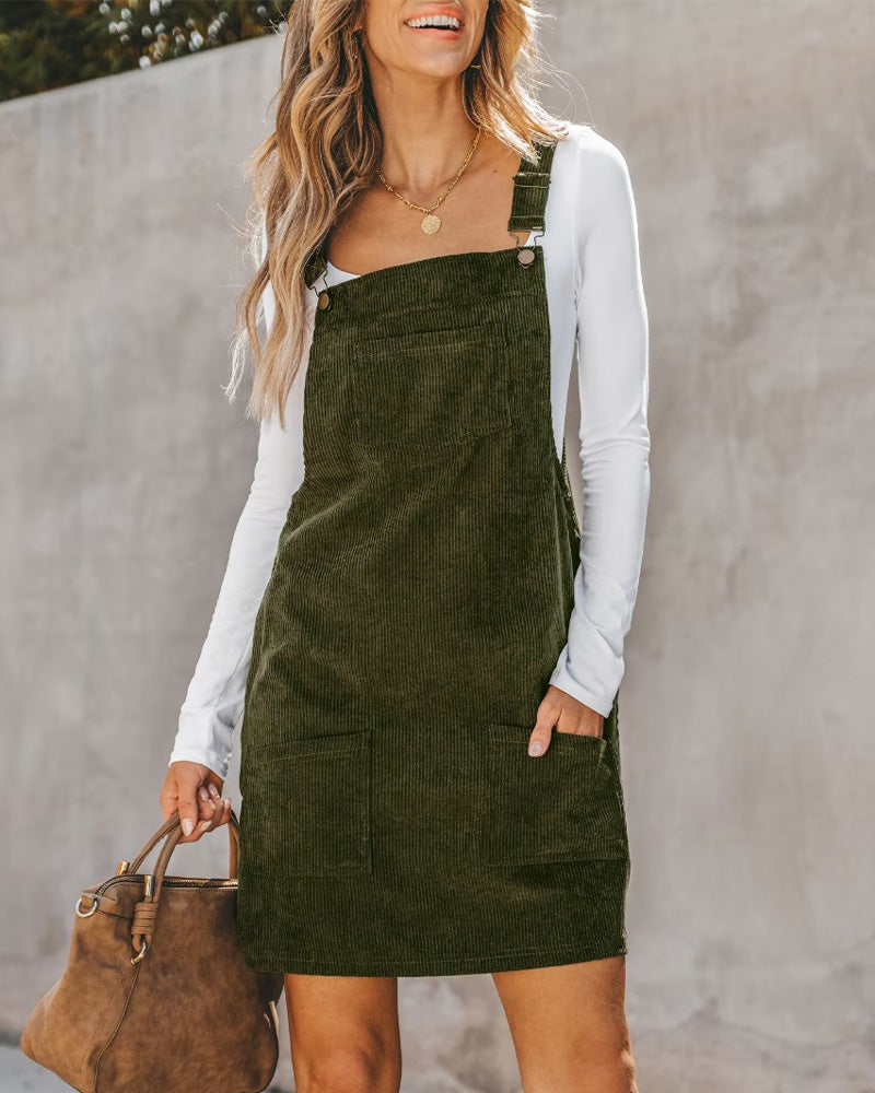 Corduroy Square Neck Pinafore Mini Dress