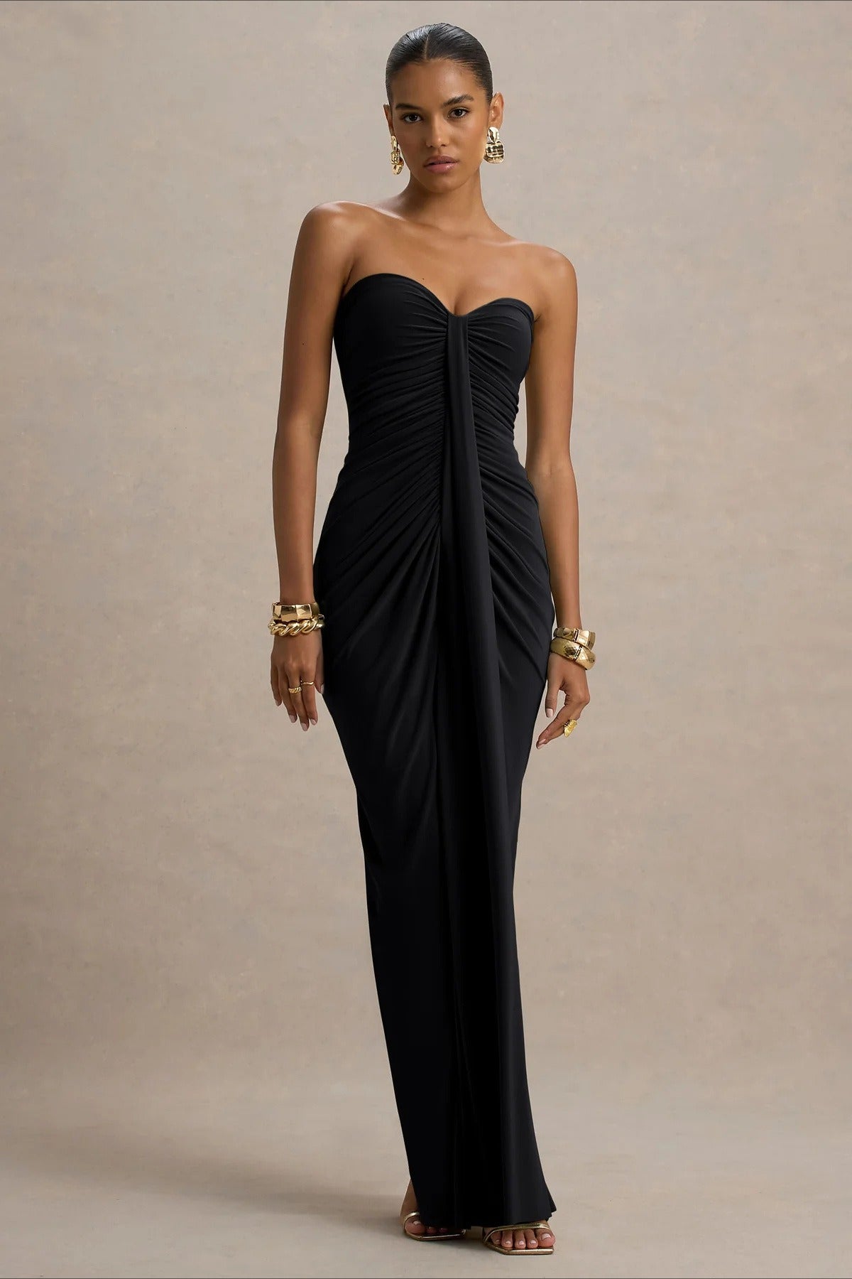 Strapless Sweetheart Ruched Draped Mermaid Maxi Gown