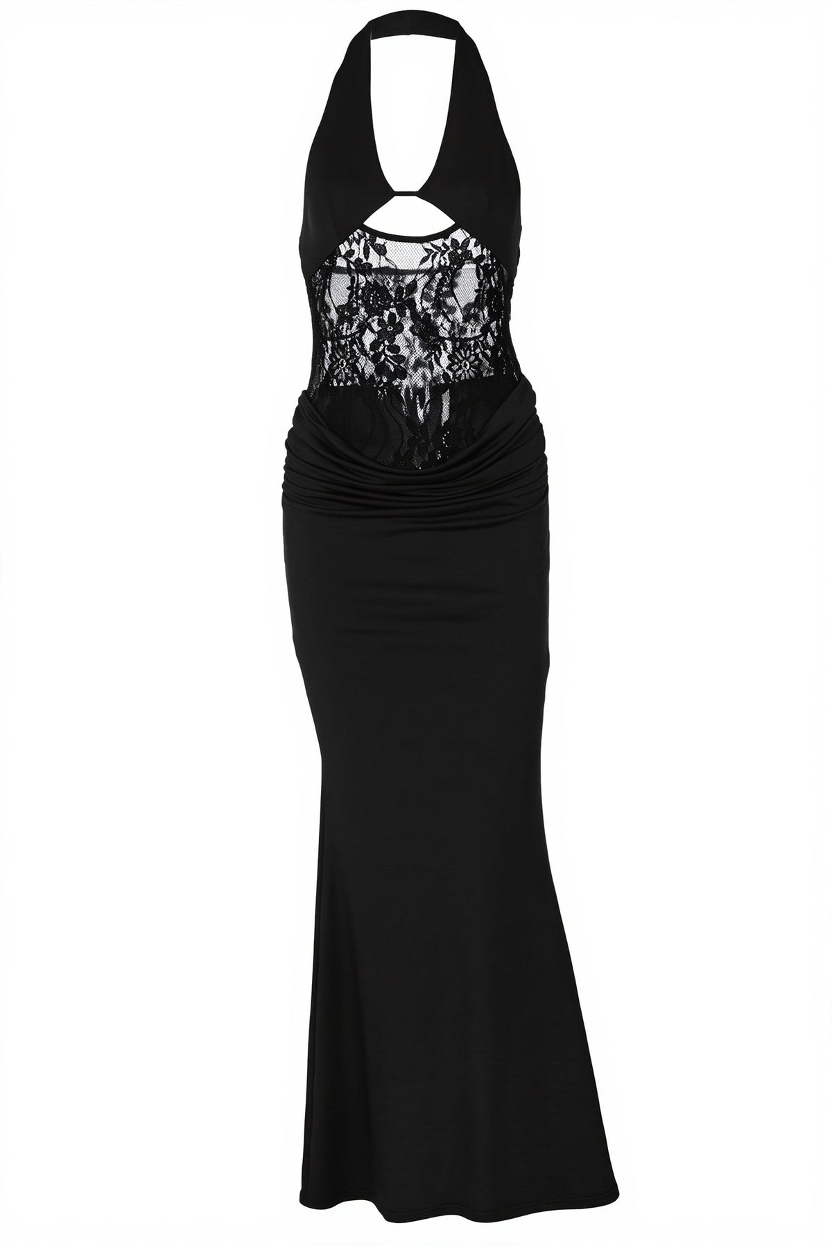 Lace Panel Halter Neck Cut Out Backless Maxi Dress 5