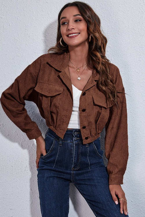 Cinched Waist Corduroy Jacket Brown / S