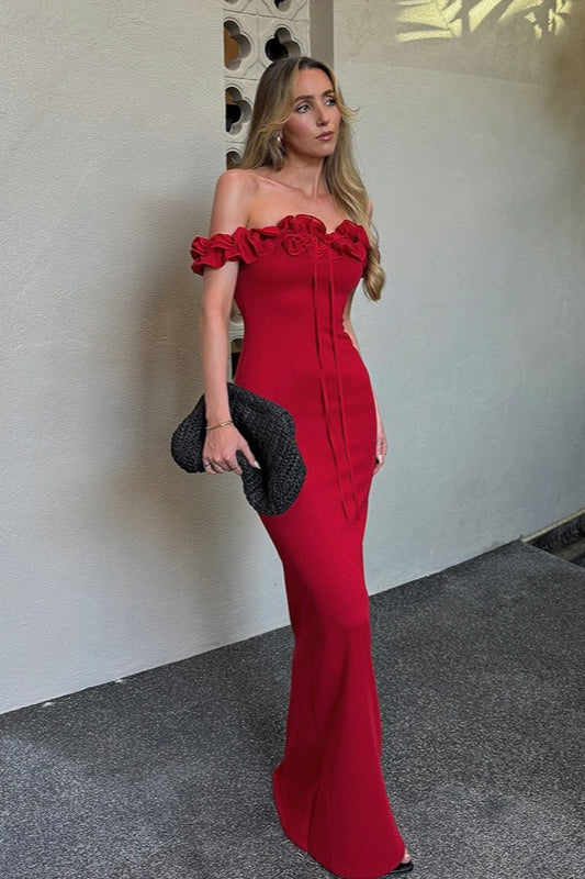Ruffle Off-Shoulder Bodycon Mermaid Maxi Dress