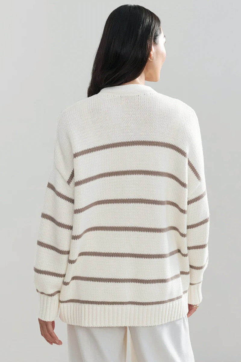 Cotton Stripe V Neck Cardigan