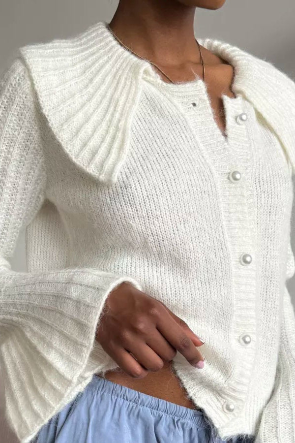 Fashionable Polo Bell Sleeve Sweater
