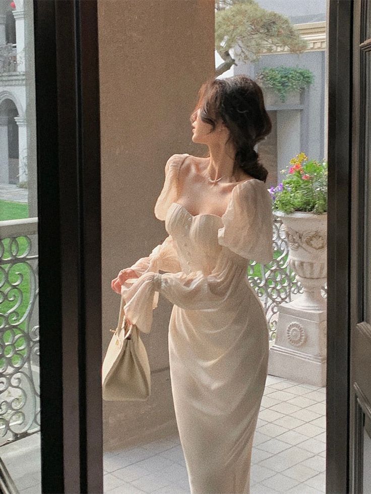 Elegant Puff Sleeve Midi Corset Maxi Prom Dresses Evening Birthday Outfits