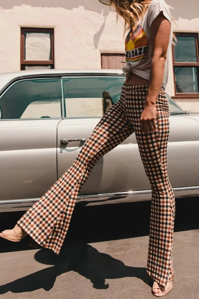 Plaid Flare Fashion Pants