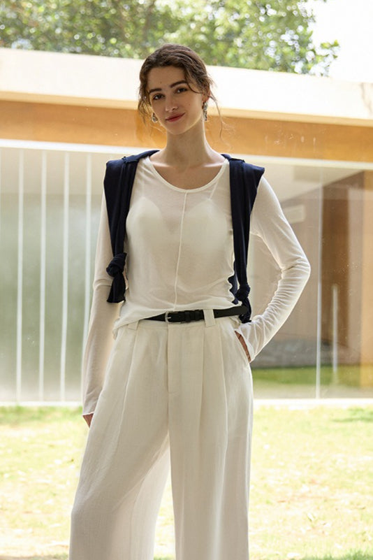 Tencel Wool Blend Round Neck Knit Top 5